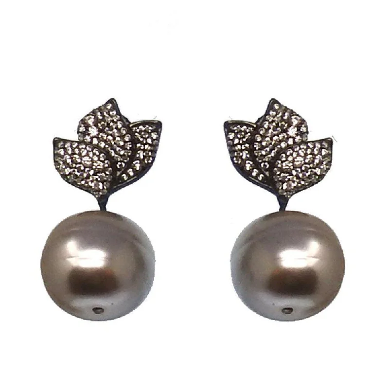 Ten-gem earrings-Pearl Drop With Pave Crystal Earrings