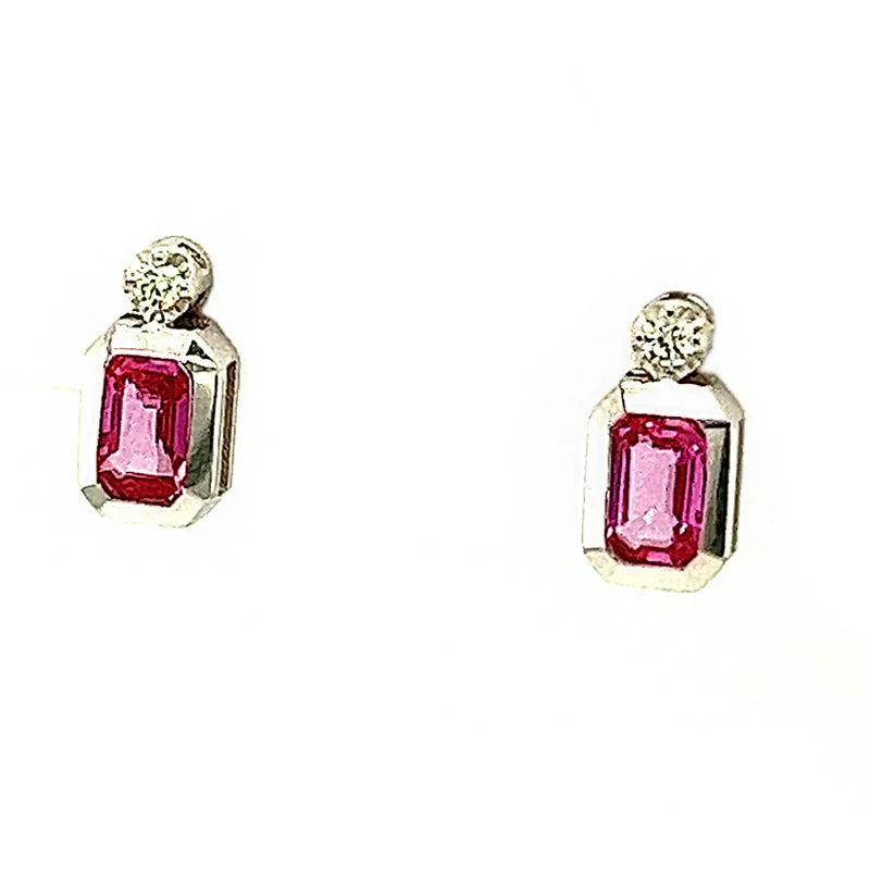 Crest motif earrings-Pink Sapphire and Diamond Earrings