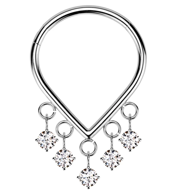 Prism crystal earrings-Pointed Multi-Dangle Clear CZ Titanium Hinged Segment Ring