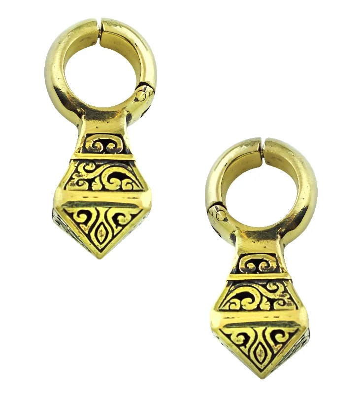 Heavy gold earrings-Pointed Totem Brass Hinged Ear Weights