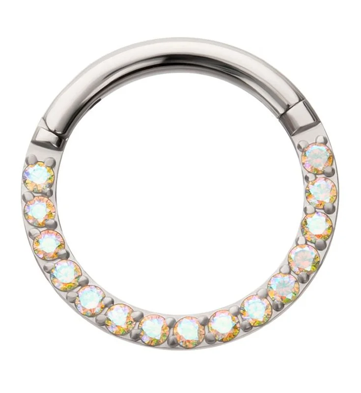 Buried earrings-Rainbow Aurora CZ Titanium Hinged Segment Ring