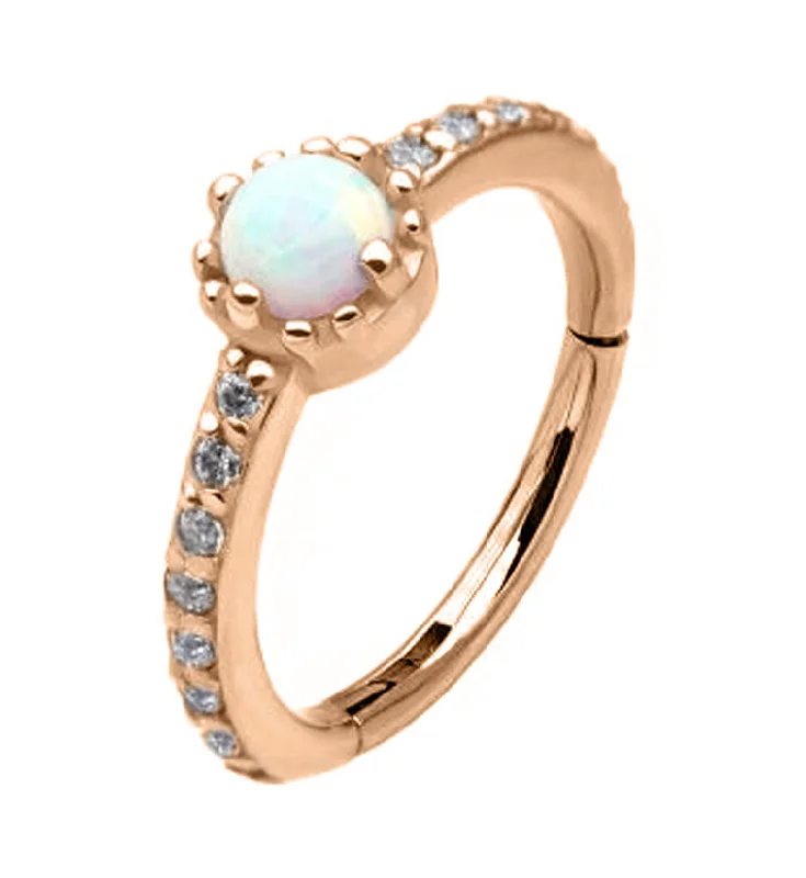 Arch motif earrings-Rose Gold PVD Center Opal Hinged Segment Ring