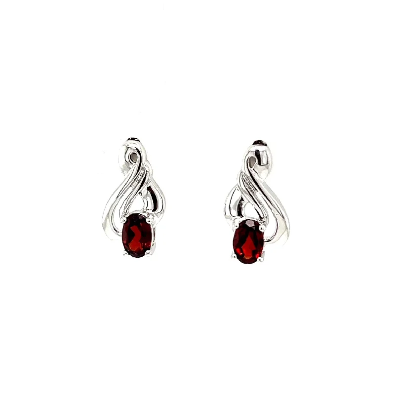 Flowing arc earrings-Sterling Silver and Garnet Earrings