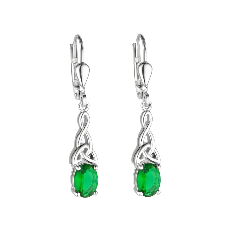 Retro amber earrings-Silver Trinity Green Cz Earrings