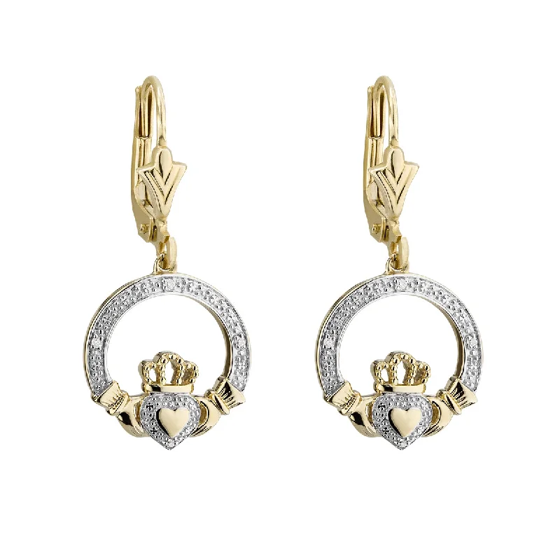 Wild pearl earrings-10k Gold Diamond Claddagh Earrings