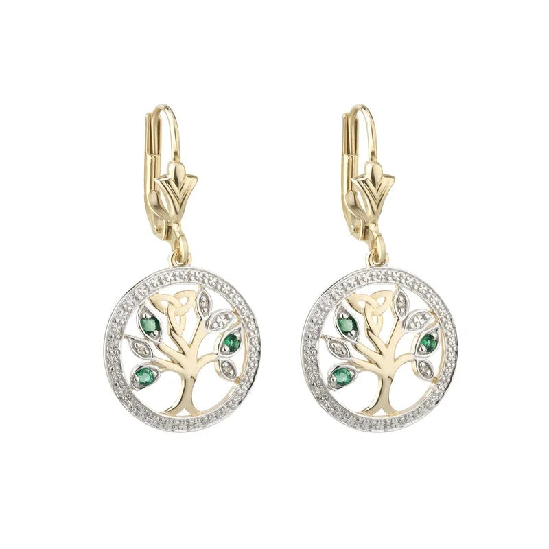 Clasped gem earrings-14K Gold Diamond & Emerald Tree Of Life Earrings *Limited*