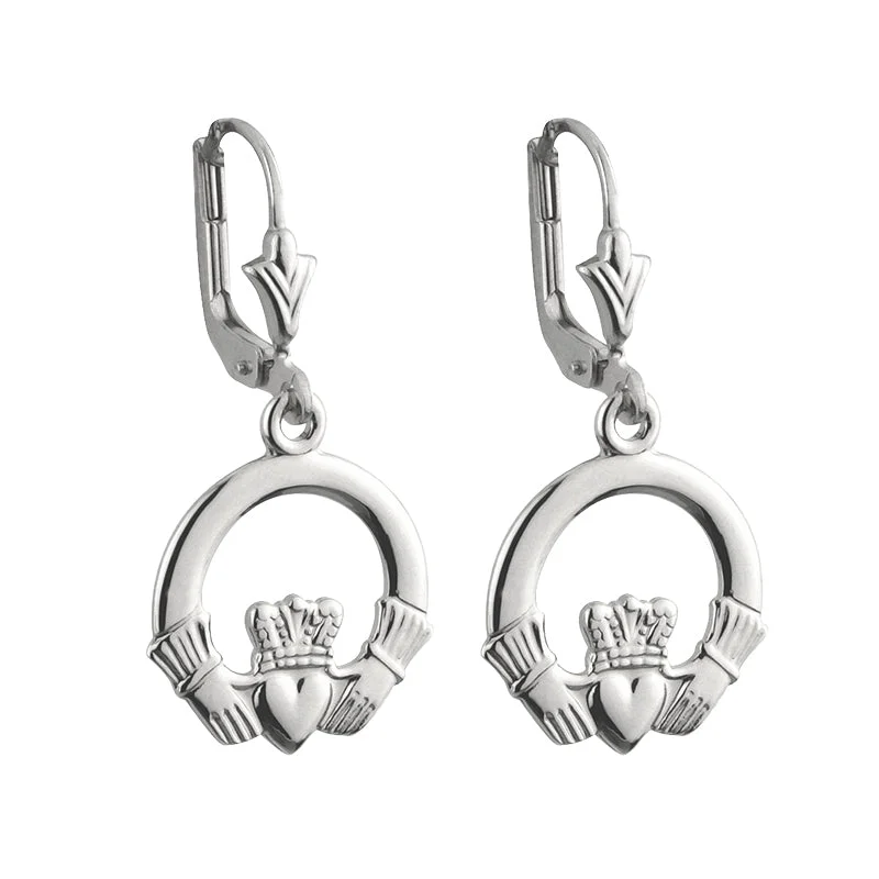 Clean cut earrings-14k White Gold Claddagh Drop Earrings