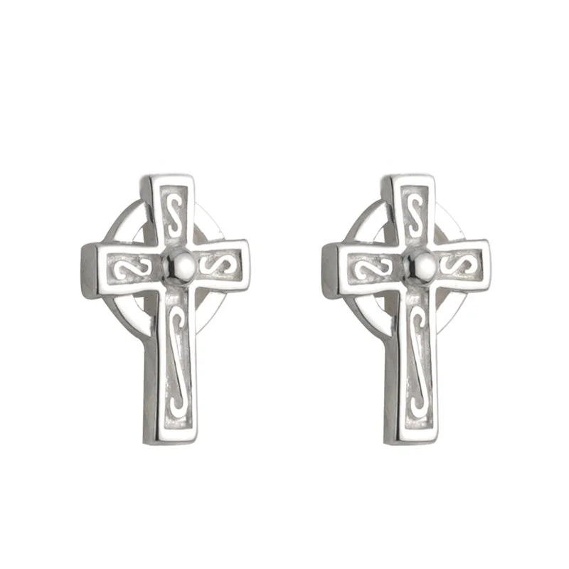 Glossy obsidian earrings-Communion Celtic Cross Earrings