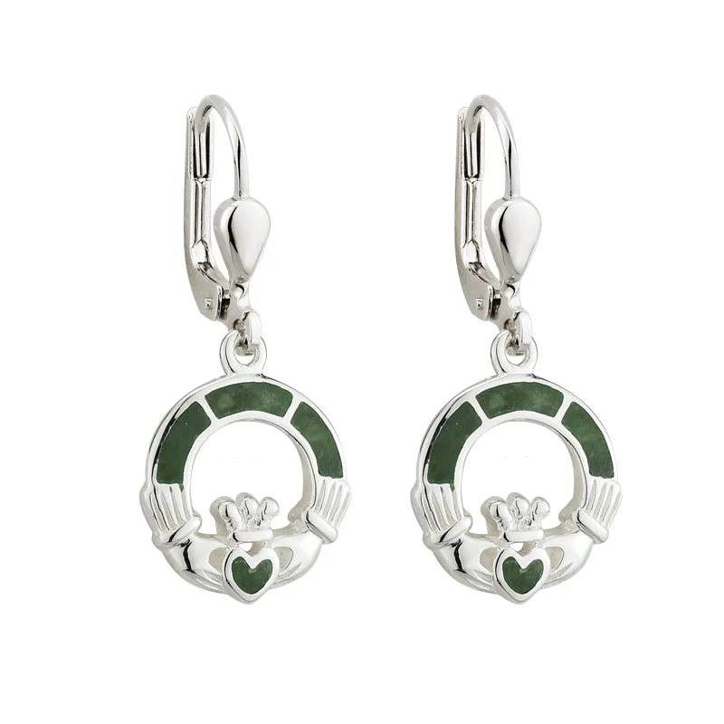 Pulse-wave earrings-Connemara Marble Claddagh Drop Earrings