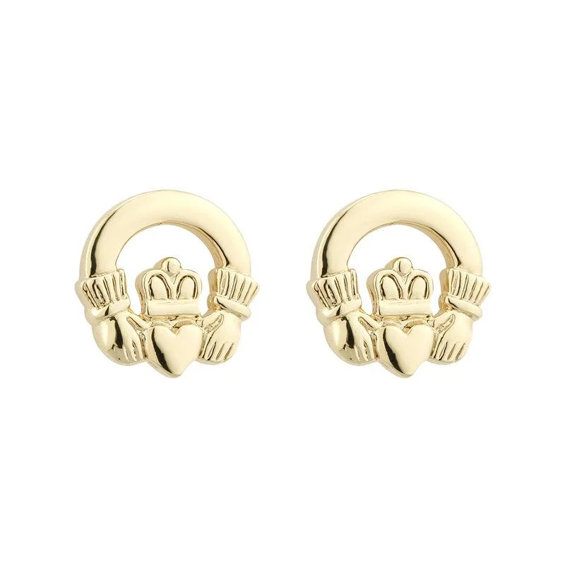 Inset gem earrings-Gold Plated Claddagh Stud Earrings