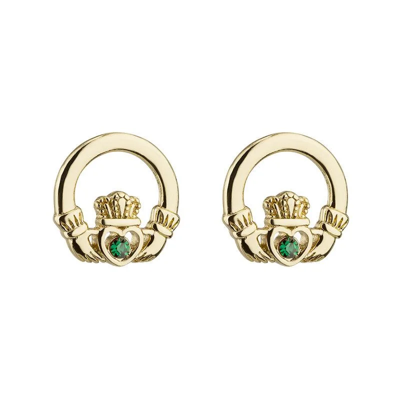 Outstretched gem earrings-Gold Plated Crystal Claddagh Earrings