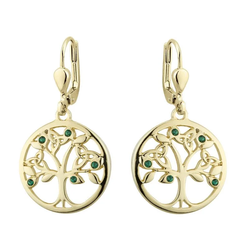 Fine-cut earrings-Gold Plated Crystal Tree Of Life Drop Earrings