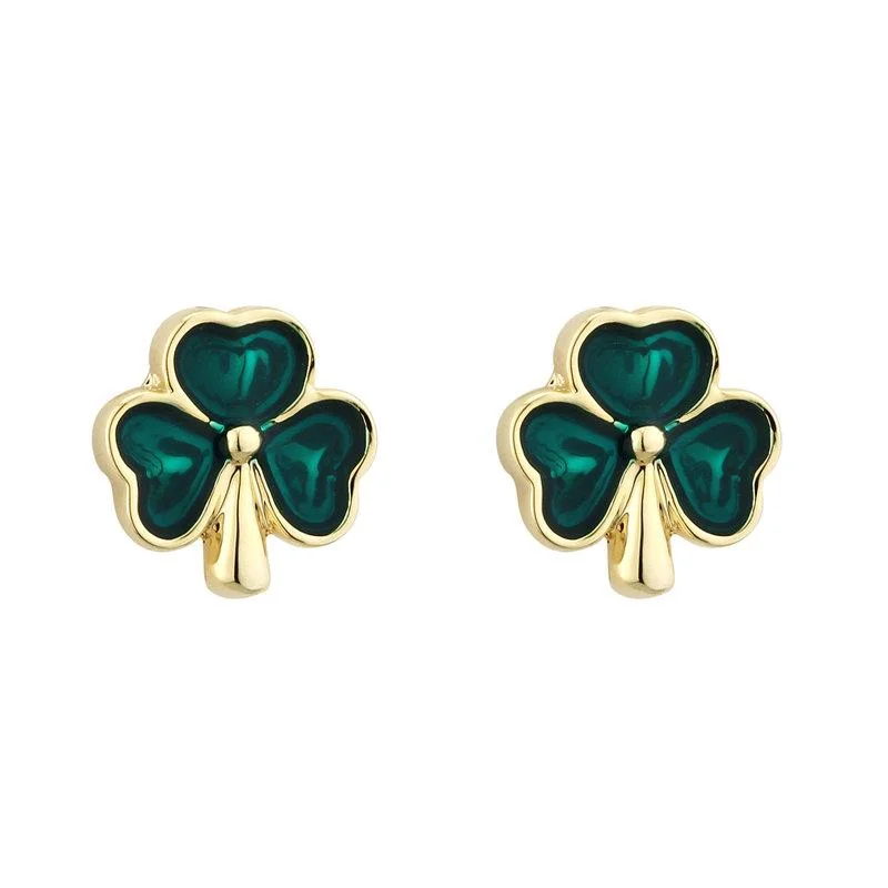 Tesselated design earrings-Gold Plated Enamel Shamrock Earrings