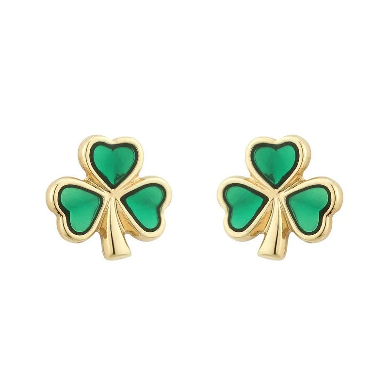 Light weave earrings-Gold Plated Enamel Shamrock Earrings