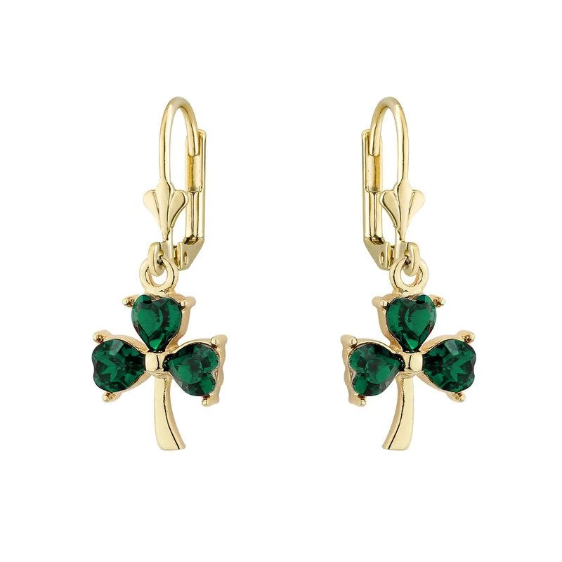 Slack coil earrings-Gold Plated Green Crystal Shamrock Drop Earrings