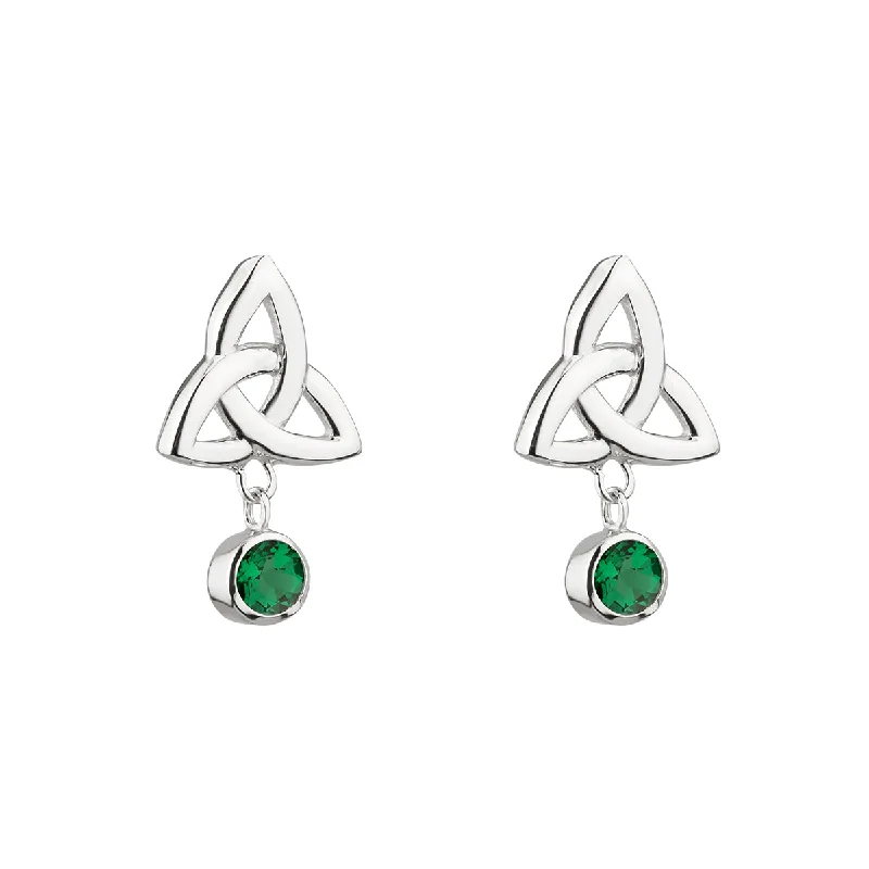 Thin diamond earrings-Green Trinity Knot Earrings