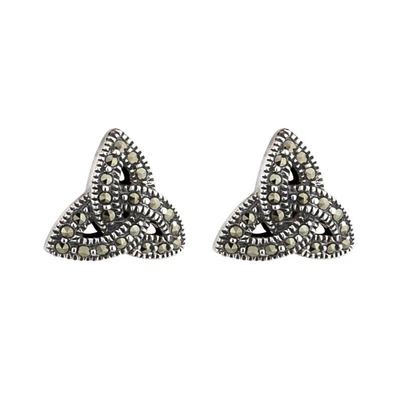 Bloom-bud earrings-Marcasite Stud Trinity Earrings