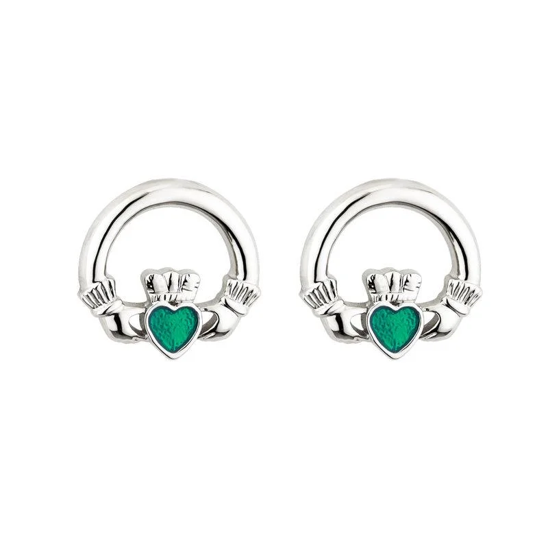 Winding twist earrings-Solvar Rhodium Enamel Claddagh Stud Earrings