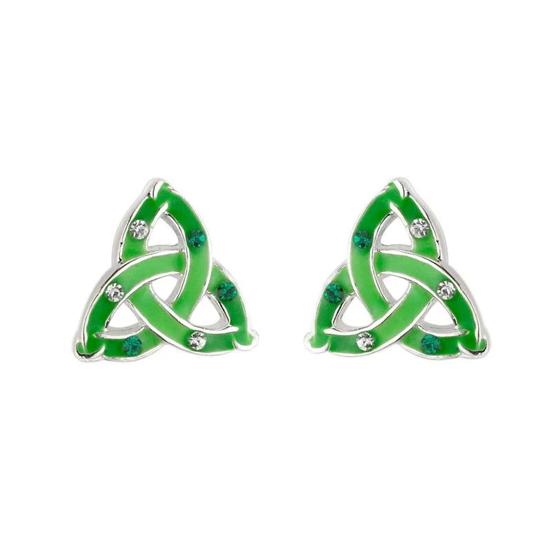 Prism crystal earrings-Rhodium Enamel & Crystal Trinity Stud Earrings