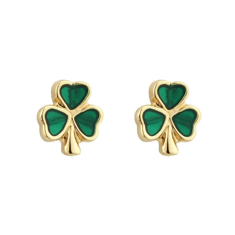 Worn-rim earrings-Solvar Rhodium Enamel Shamrock Stud Earrings