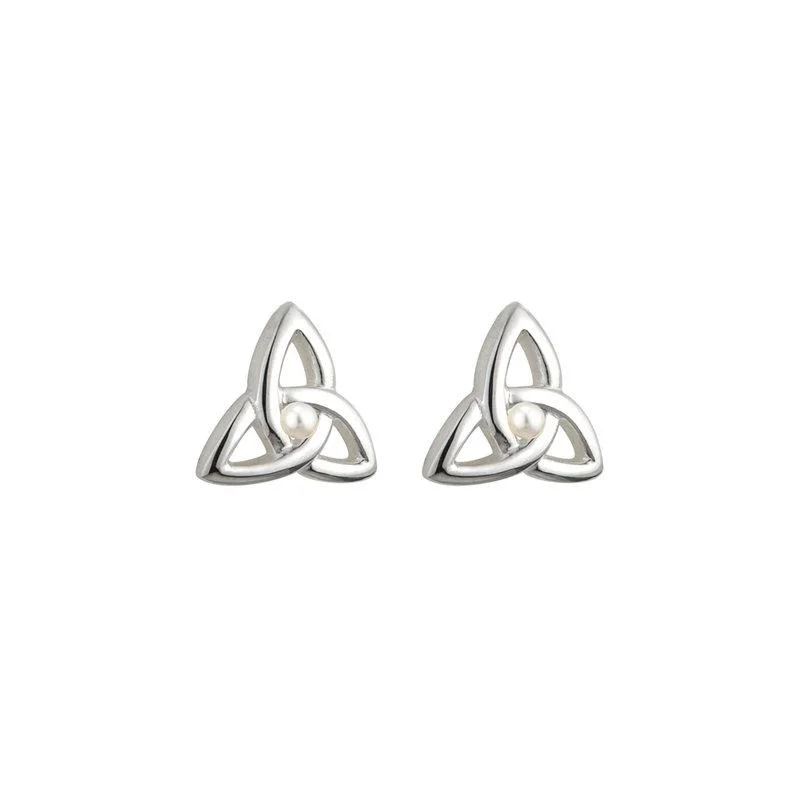 Stippled hoop earrings-Communion Pearl Trinity Knot Earrings