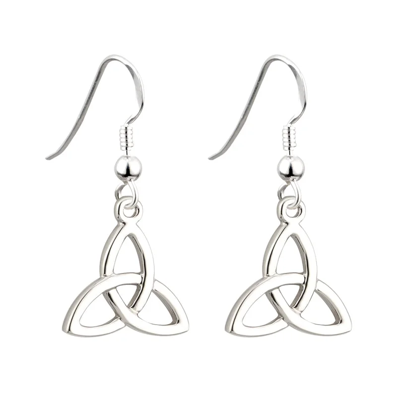 Luminous diamond earrings-Rhodium Trinity Knot Drop Earrings