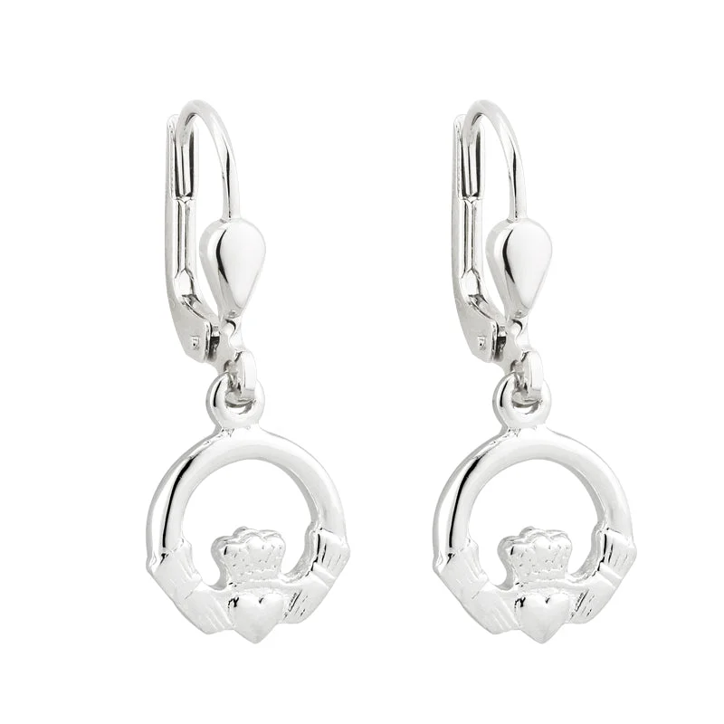 Hinged earrings-Sterling Silver Claddagh Drop Earrings