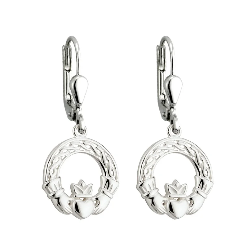 Satin titanium earrings-Silver Claddagh Drop Earrings