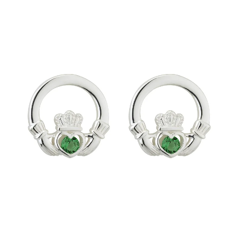 Hovering stone earrings-Green Crystal Claddagh Stud Earrings