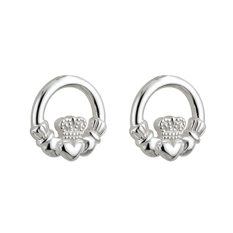 Full sapphire earrings-Silver Claddagh Kids Earrings