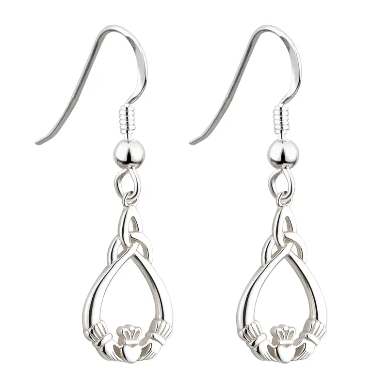 Soft curve earrings-Silver Claddagh Trinity Earrings