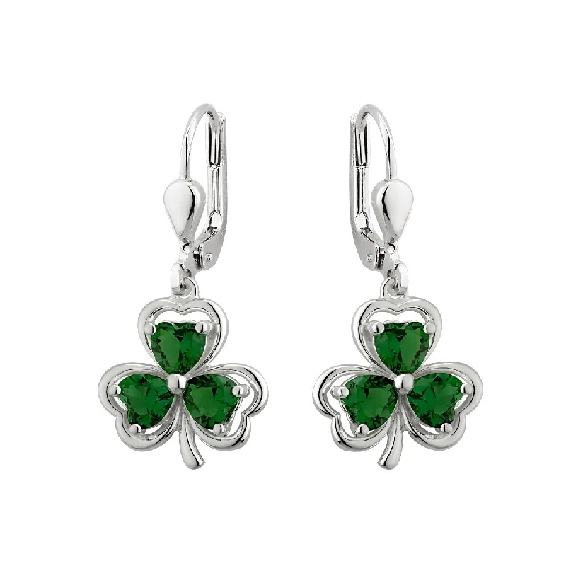 Sparkling drop earrings-Green Crystal Shamrock Drop Earrings