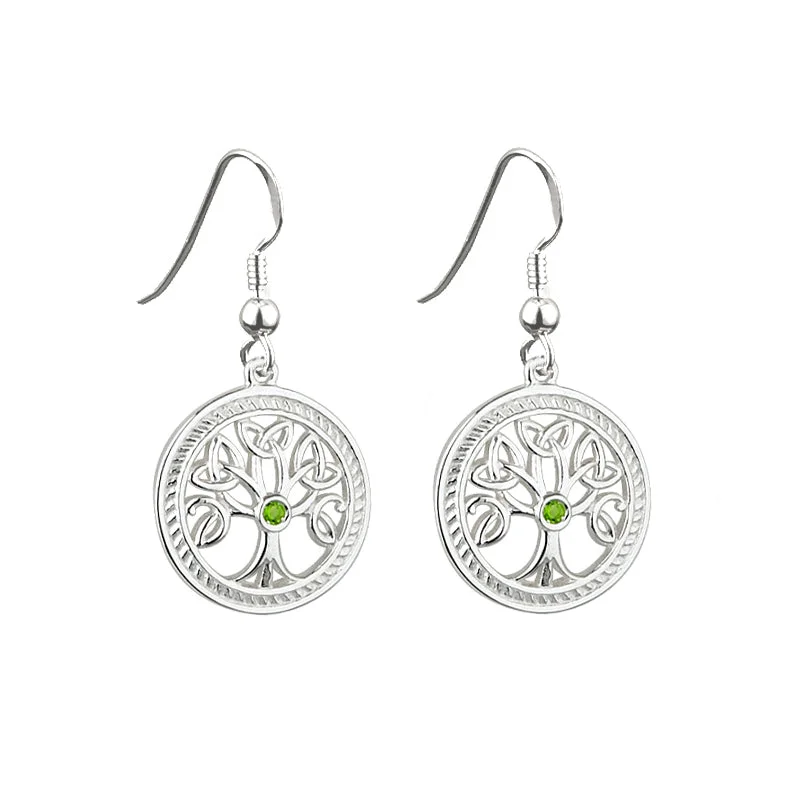 Crafted silver earrings-Silver Tree Of Life Drop Earrings