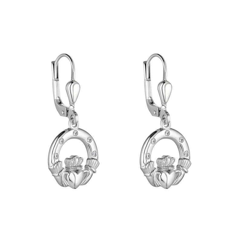 Satin titanium earrings-Silver Claddagh Drop Earrings