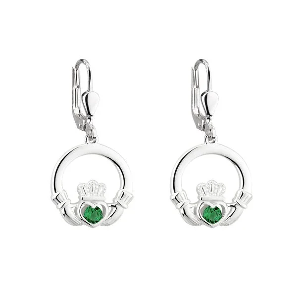 Domed cabochon earrings-Silver Drop Claddagh Earrings