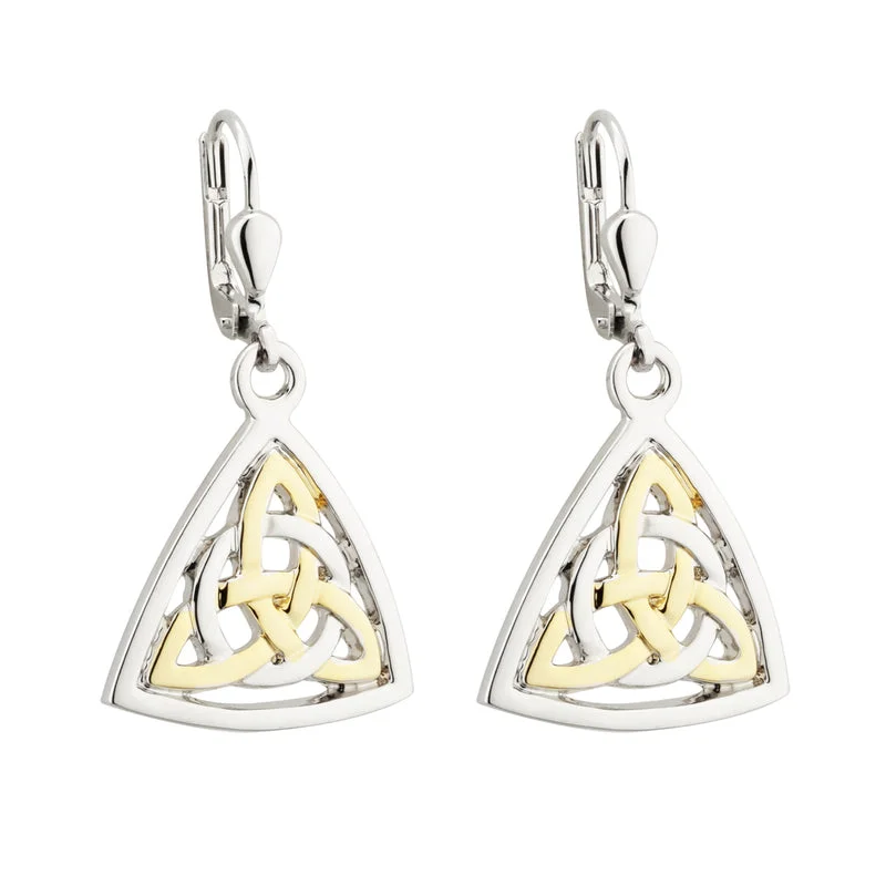 Horizon-cut earrings-Two Tone Plated Celtic Knot Drop Earrings