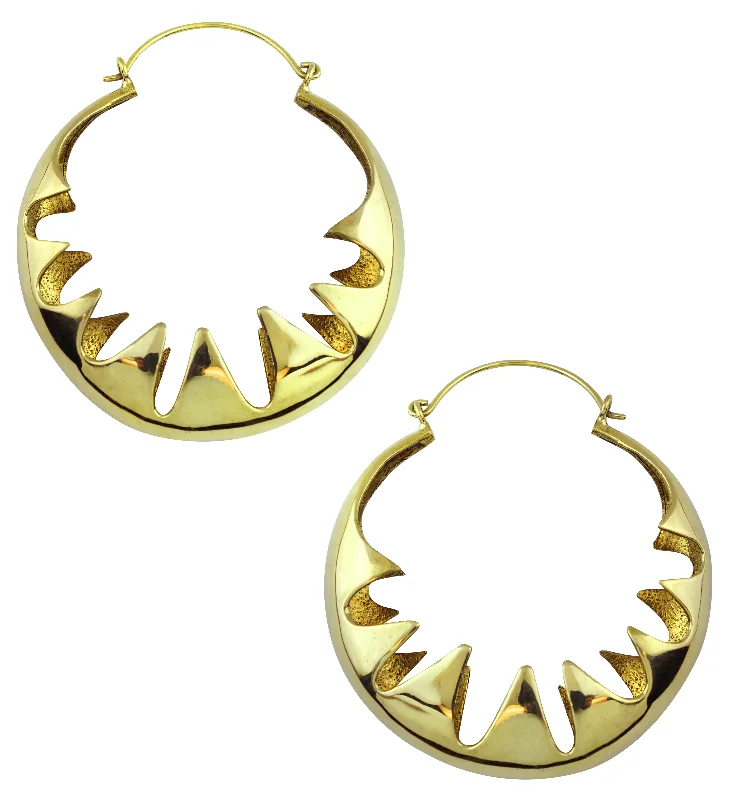 Slack coil earrings-Spiked Shell Brass Hinged Hangers/Earrings