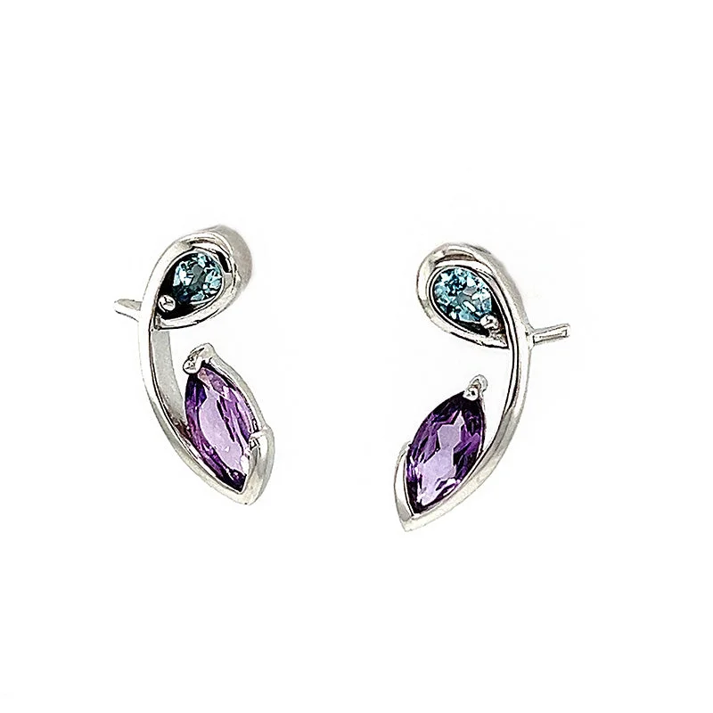 Hand-grooved earrings-Amethyst and Blue Topaz Earrings