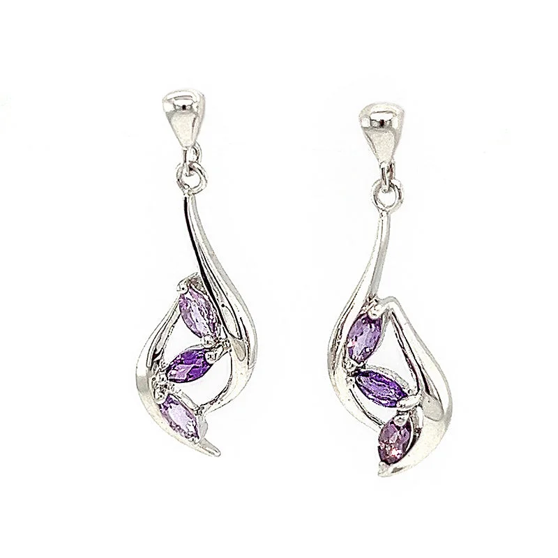 Shimmering platinum earrings-Amethyst Earrings