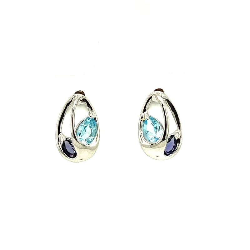 Sparkling drop earrings-Sterling Silver Blue Topaz and Iolite Earrings