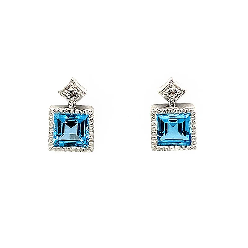 Folk grooved earrings-Sterling Silver Blue Topaz Earrings