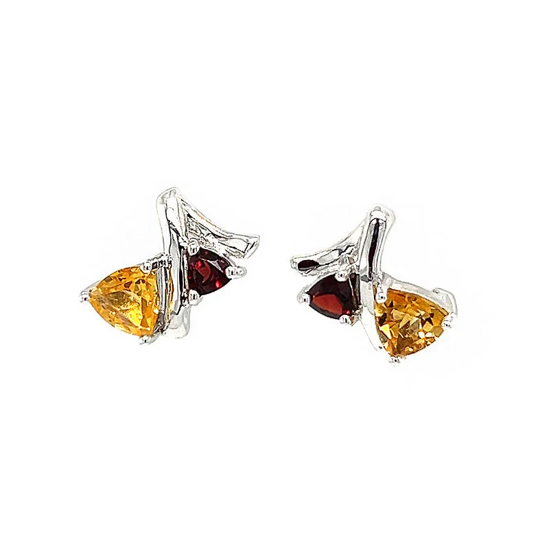 Ridge-set earrings-Citrine and Garnet Earrings