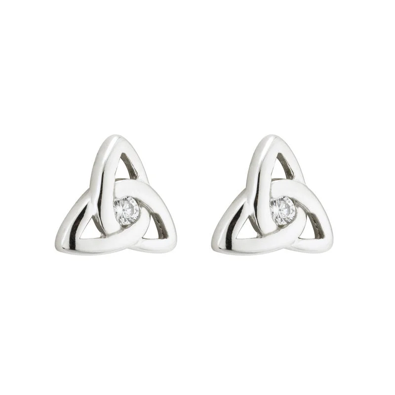 Solid-set pave earrings-Sterling Silver Crystal Trinity Knot Stud Earrings