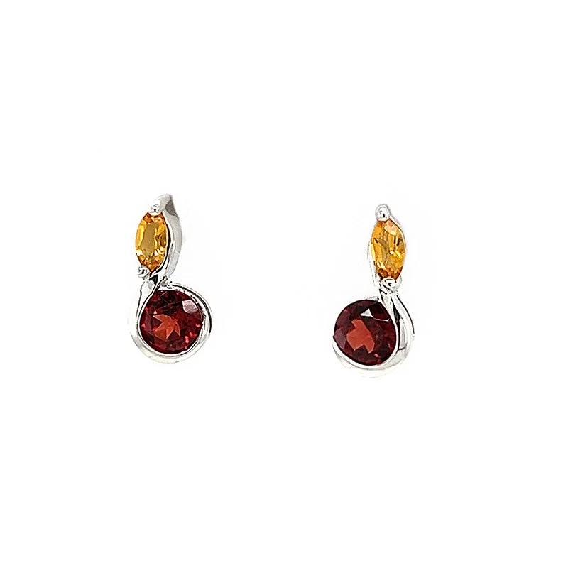 Subtle arc earrings-Garnet And Citrine Earrings