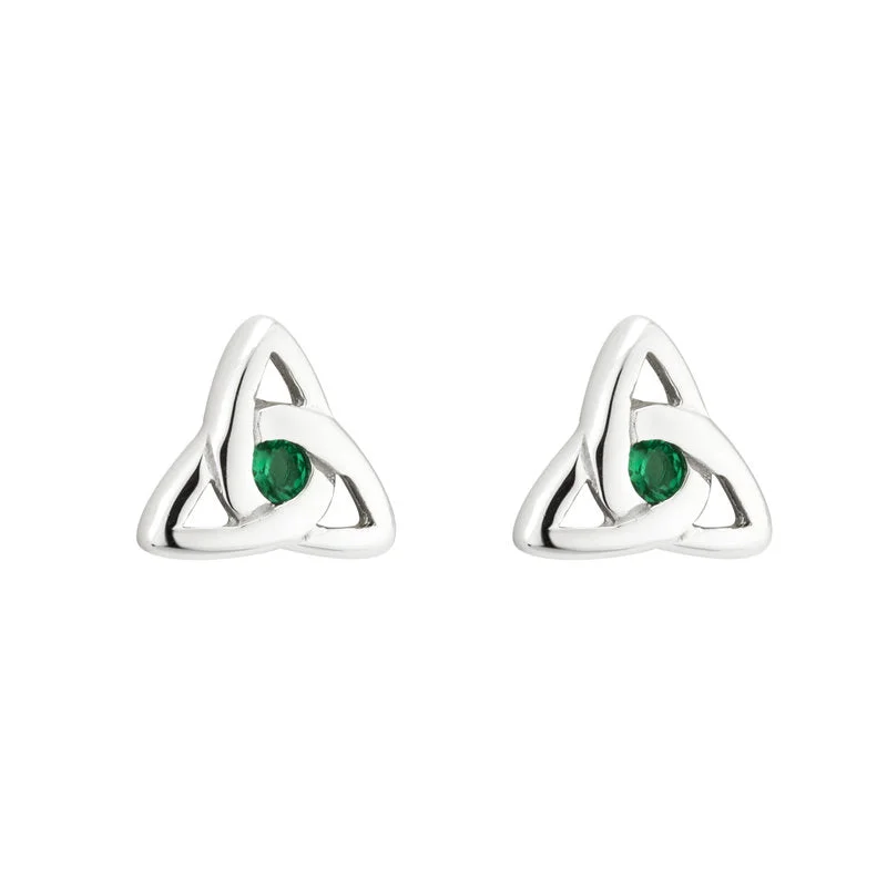 Wild pearl earrings-Sterling Silver Green Crystal Trinity Knot Stud Earrings