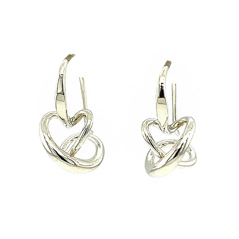 Swept gem earrings-Sterling Silver Heart Drop Earrings