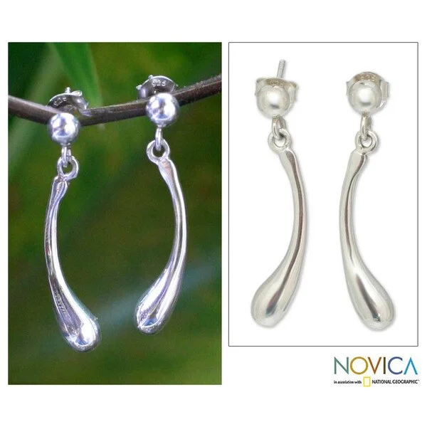 Dewdrop gem earrings-Sterling Silver 'Raindrops' Dangle Earrings