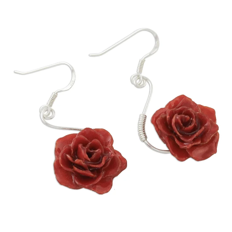 Classic ruby earrings-Sterling Silver 'Scarlet Romance' Natural Rose Earrings (Thailand)