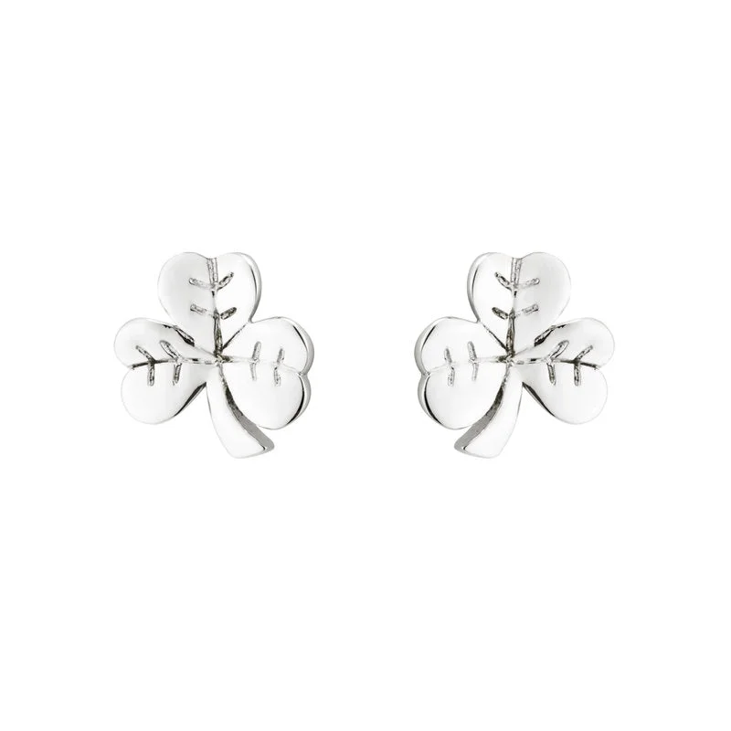 Swept gem earrings-Sterling Silver Shamrock Stud Earrings