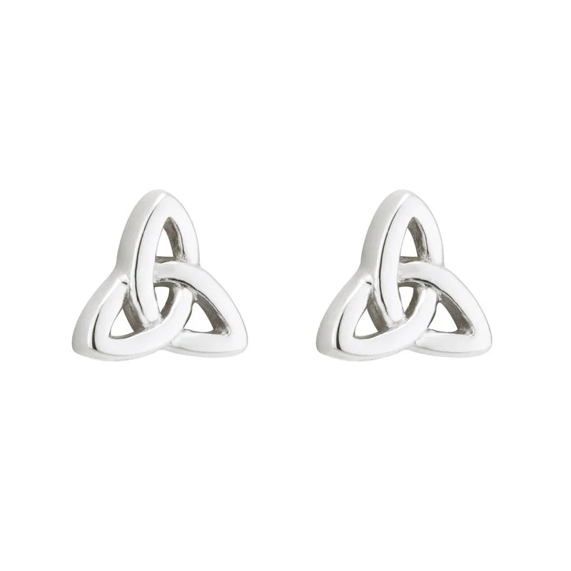 Curving bar earrings-Sterling Silver Trinity Knot Stud Earrings